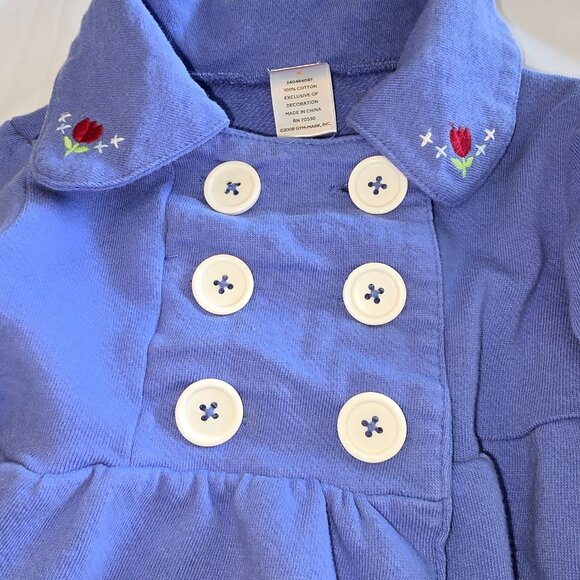 GYMBOREE Jacket Lilac Blue Double Button Embroidery Floral Size 5 Coat - Picture 2 of 7